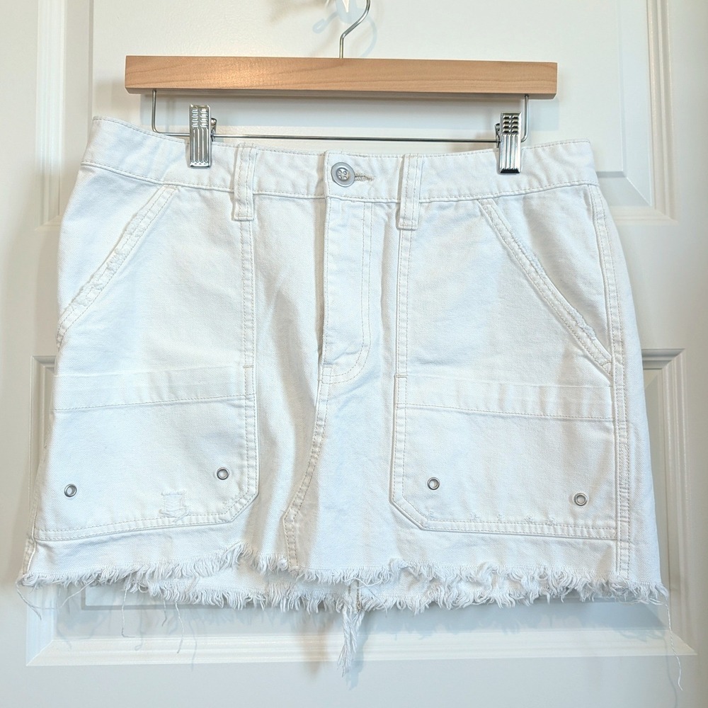 Free People Frayed Hem Denim Mini Skirt